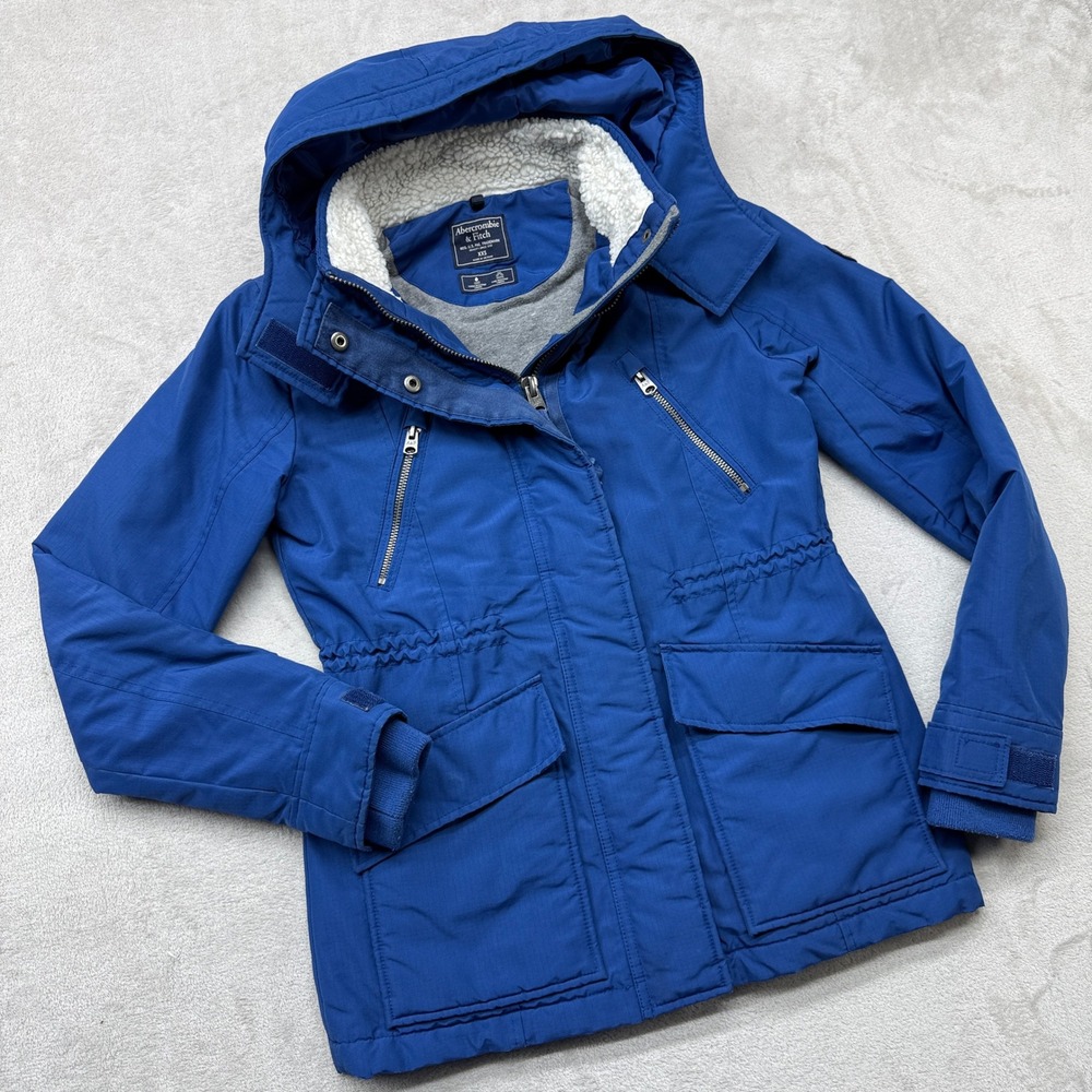 Vintage Abercrombie Fitch Jacket Womens XXS Blue Sherpa Wind Water Resistant Y2K